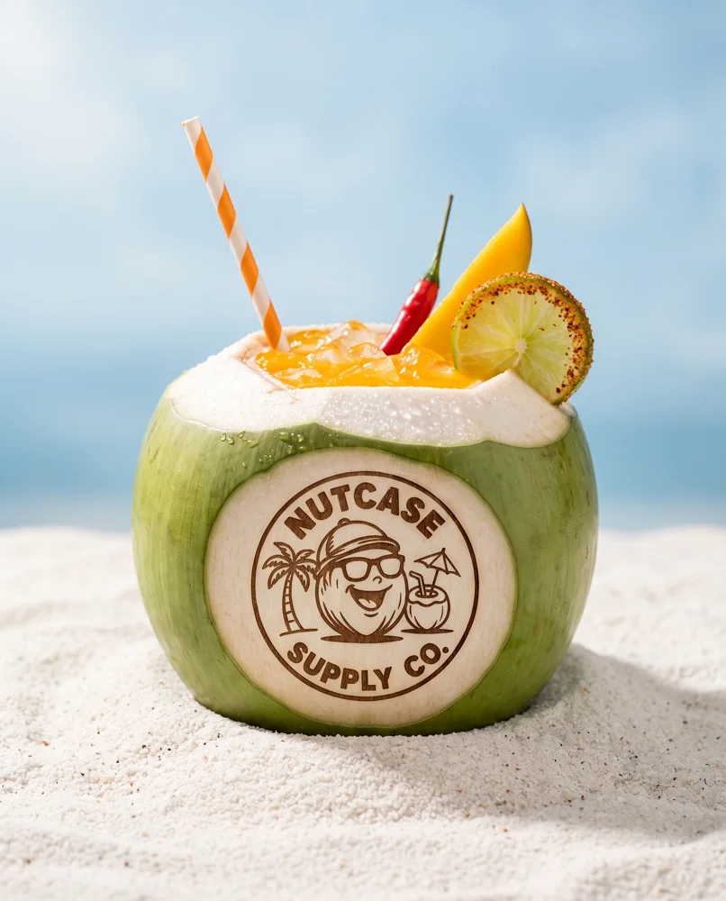 Spicy Mango Marg served in a Nutcase coconut